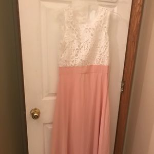 Blush and white maxi dress